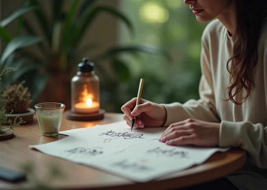 Sesión de terapia creativa con caligrafía mindfulness